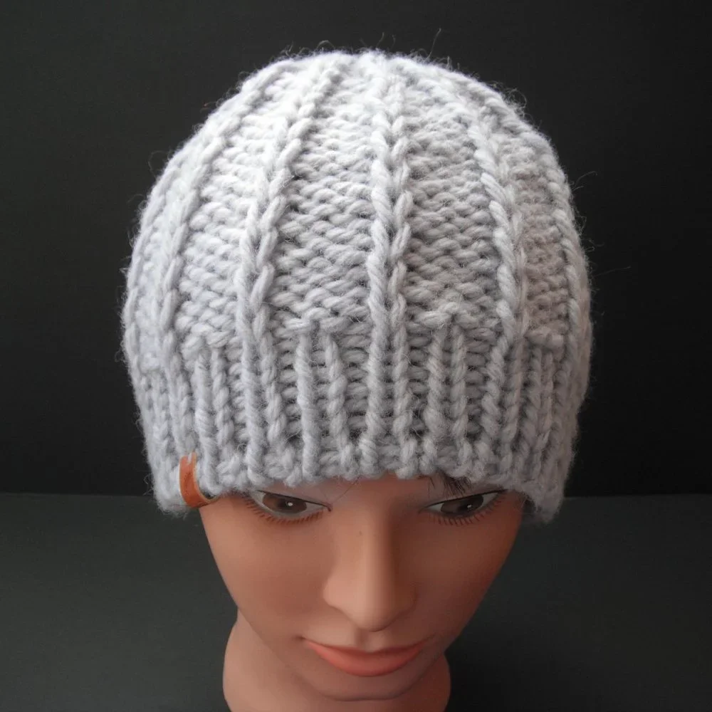 Hand Knitted Hat Toque Adult Size - M-(L) Wool Purple Unisex Color Blue-020 - Picture 4 of 8